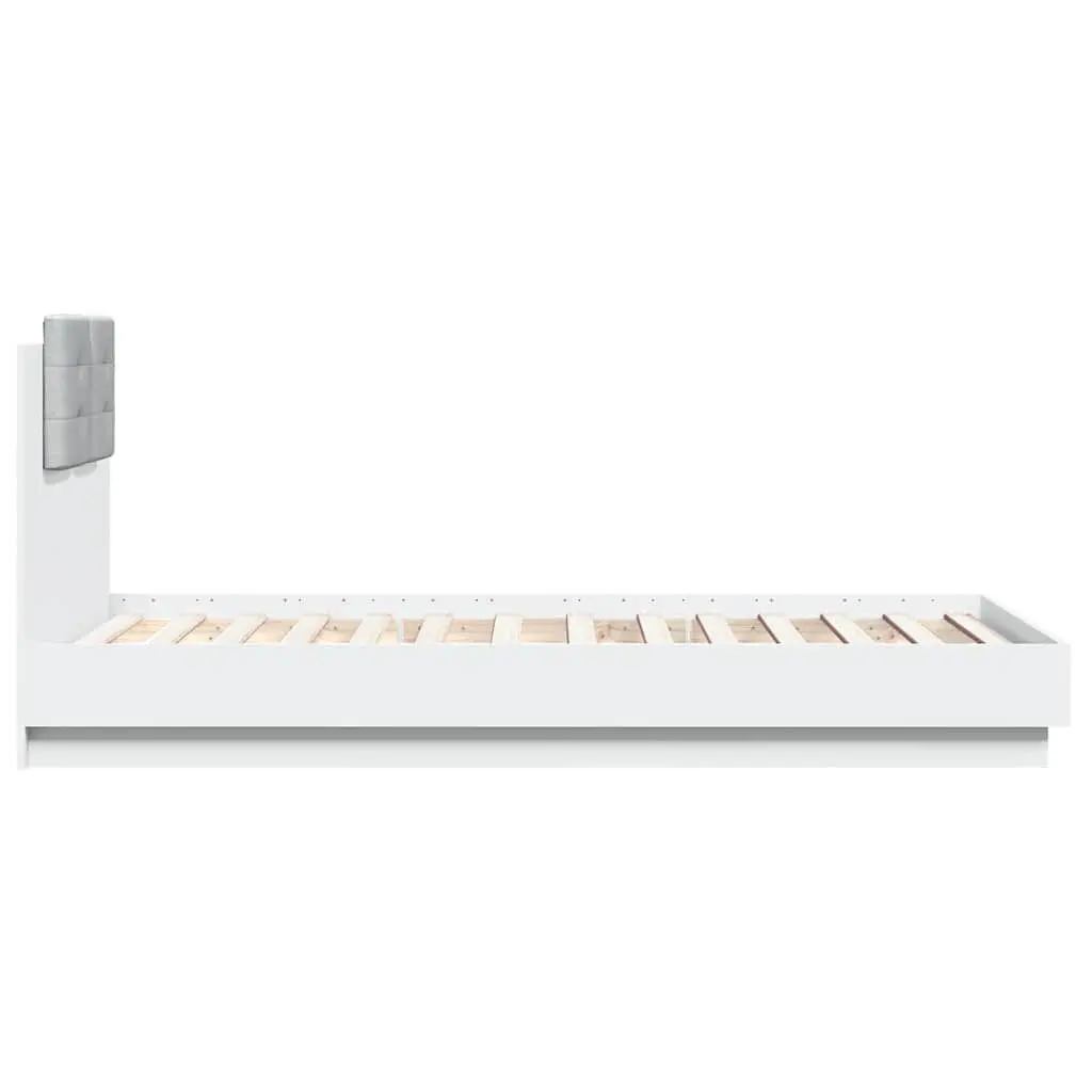 Bed Frame RGB LED Lights Headboard 90x190 cm White Slatted Base