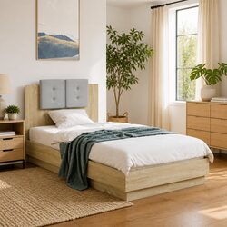 Bed Frame with Headboard RGB LED Lights Slatted Base Sonoma Oak 90x190cm
