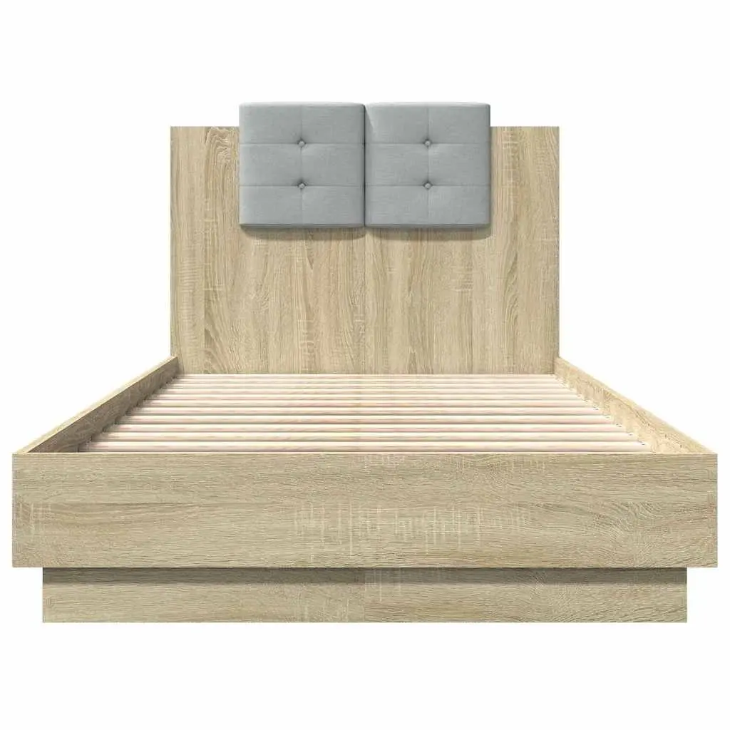 Bed Frame Headboard RGB LED Lights 90x190cm Sonoma Oak