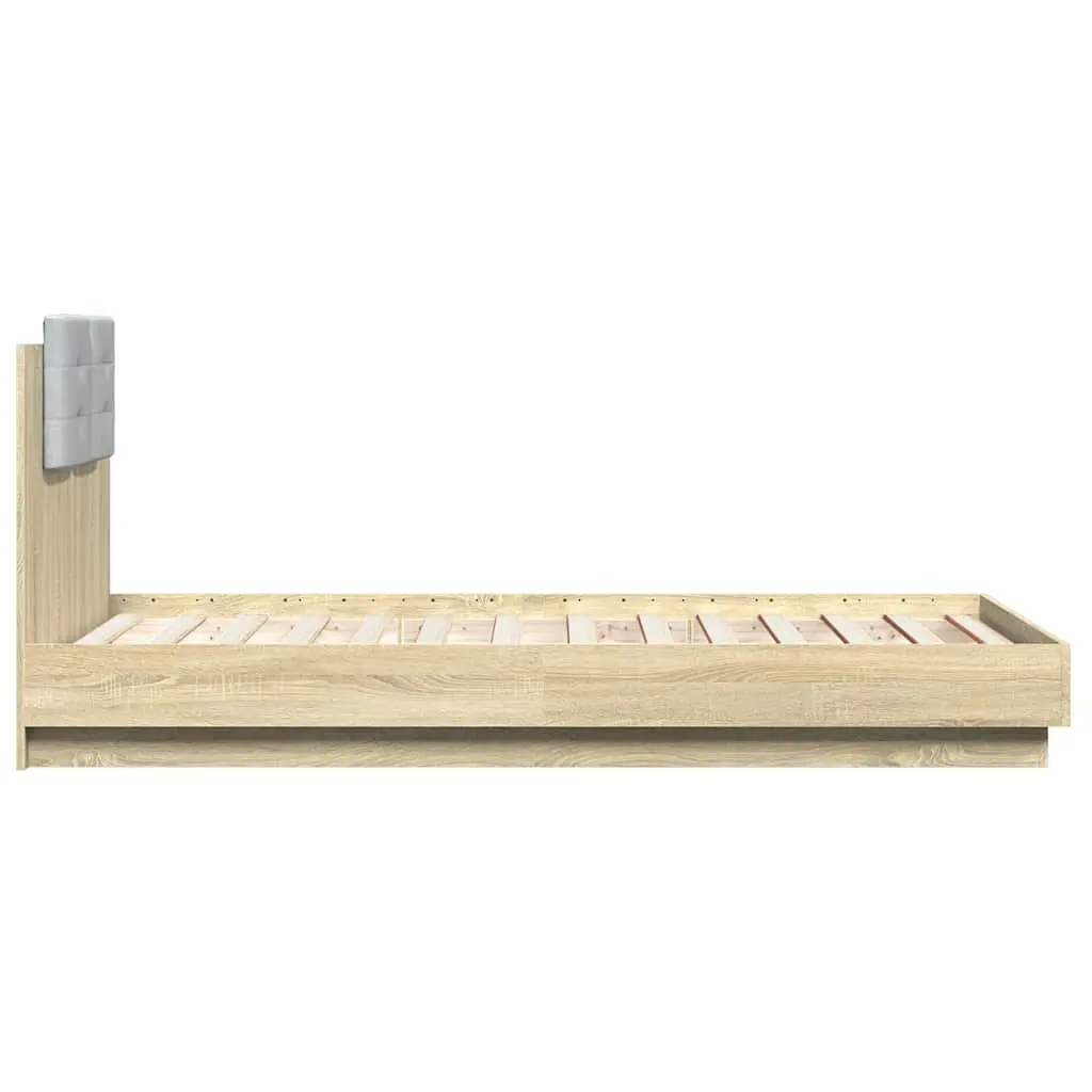 Bed Frame Headboard RGB LED Lights 90x190cm Sonoma Oak