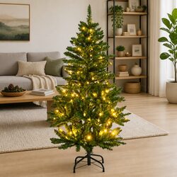 Artificial Hinged Christmas Tree 150cm 150 LEDs 8 Lighting Modes Holiday
