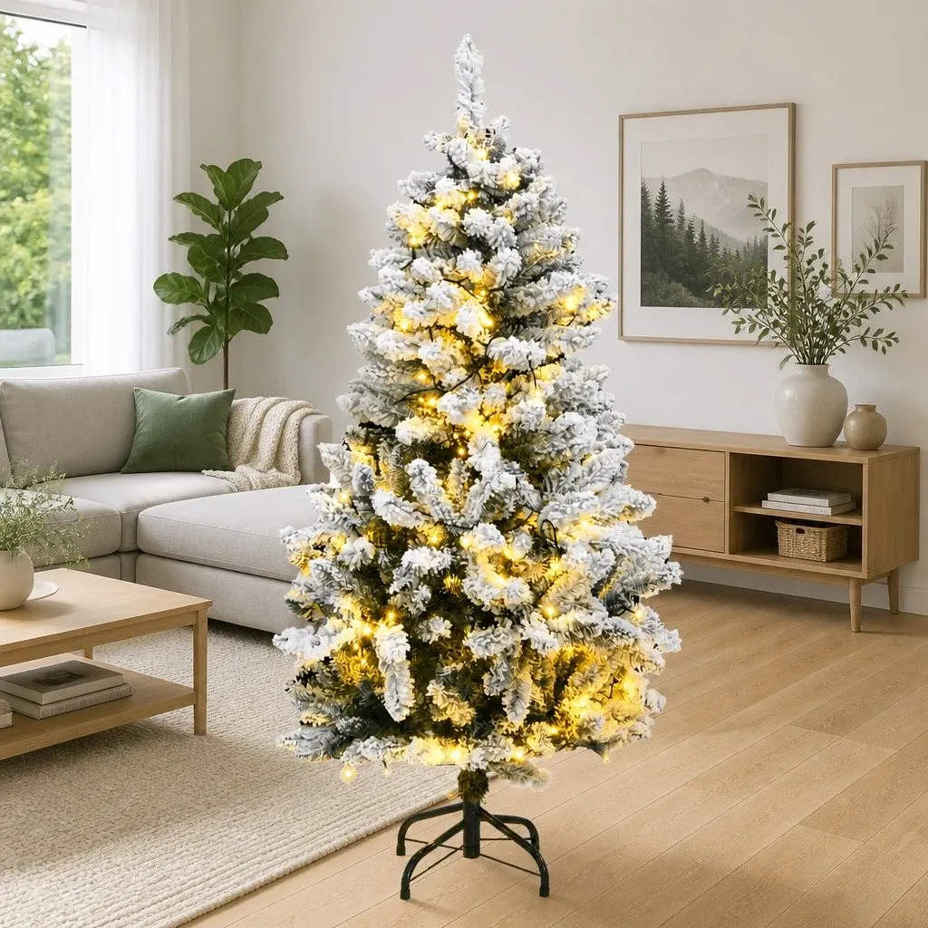 Artificial Christmas Tree Flocked Snow 150cm Green 150 LEDs