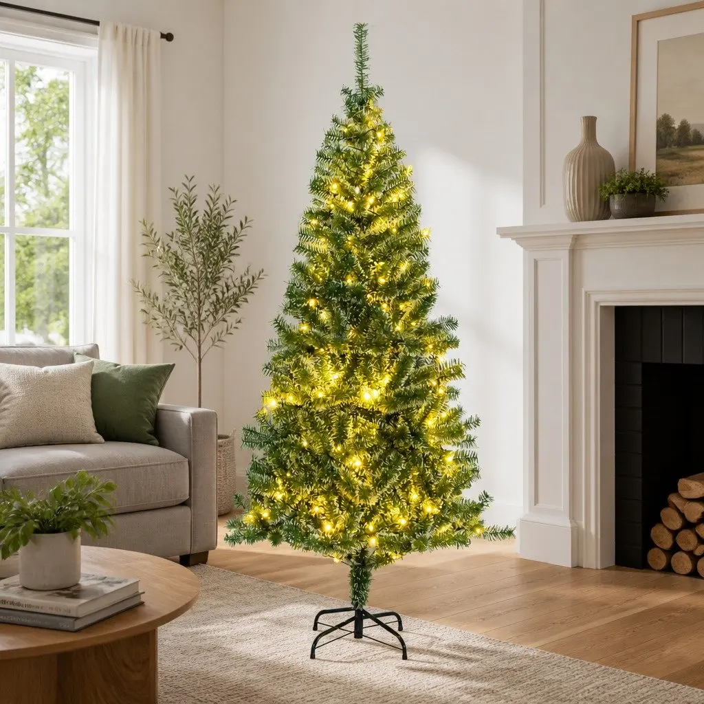 Artificial Christmas Tree Indoor 210cm Flocked Snow 300 LEDs 8 Lighting Modes USB