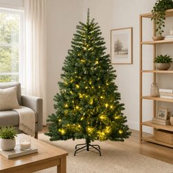 Artificial Hinged Christmas Tree 180cm 300 LED Lights 8 Modes Holiday Decor