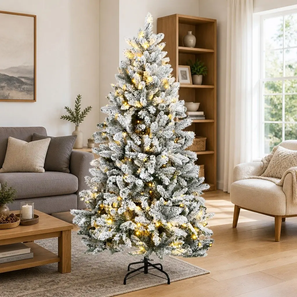 Artificial Christmas Tree 180cm Green Flocked Snow 300 LEDs 8 Modes