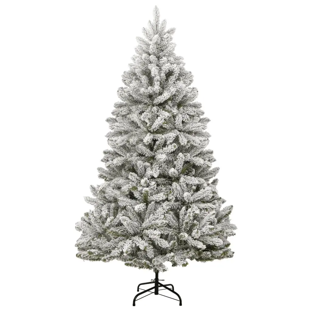 Artificial Christmas Tree 210cm Green White Hinged Flocked Snow 300 LEDs 8 Modes