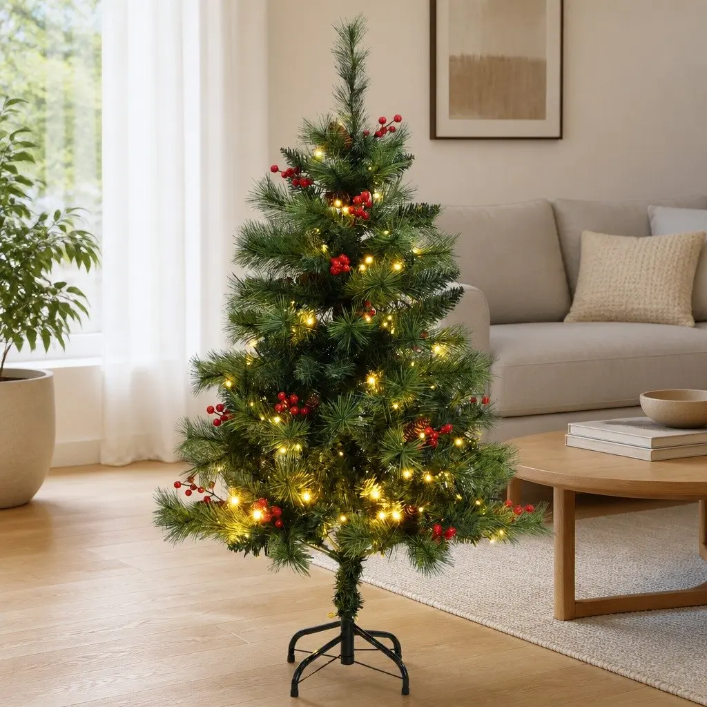Artificial Christmas Tree 120cm 150 LEDs Hinged Construction 8 Lighting Modes Green