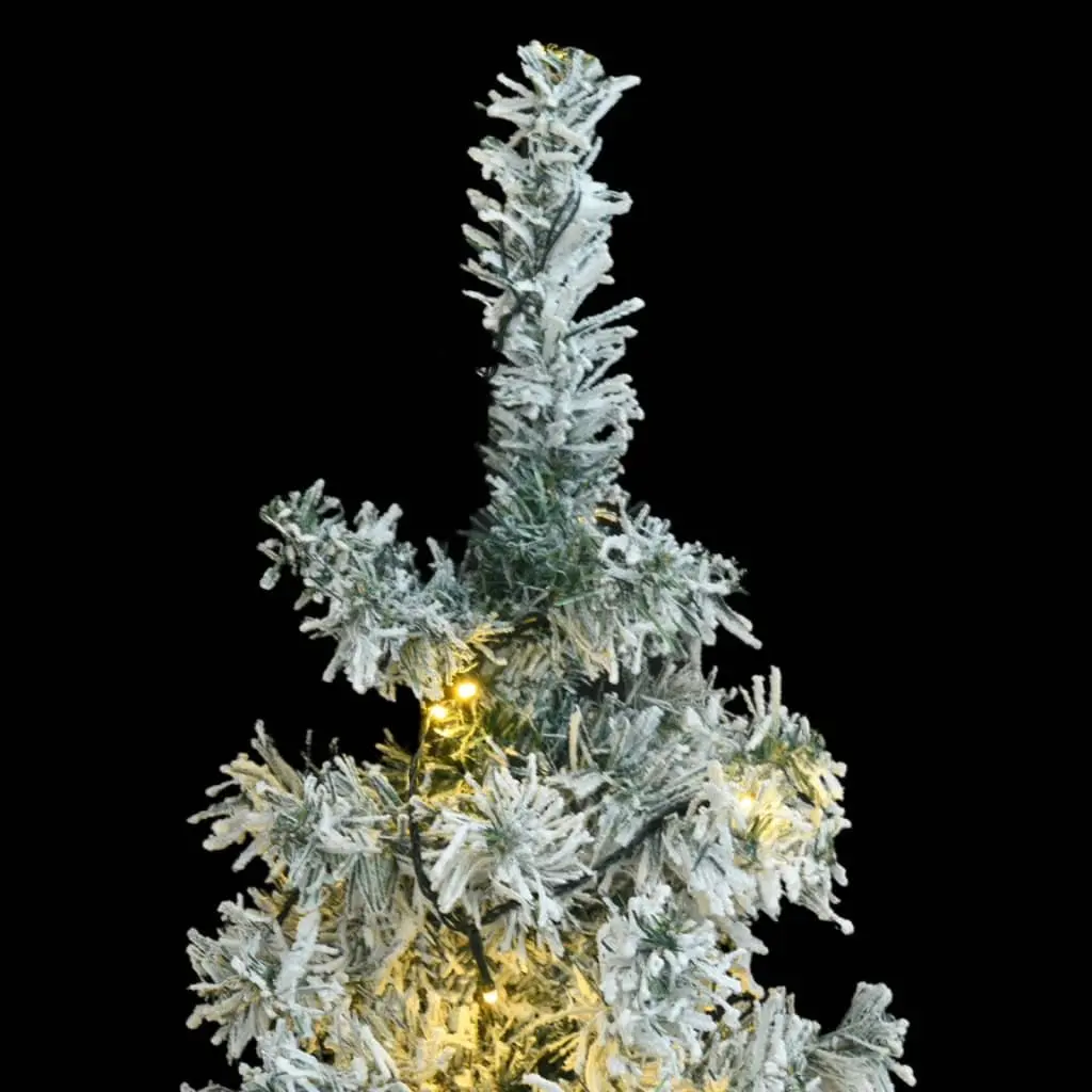 Slim Christmas Tree 270cm Space Saving Green White Flocked Snow 300 LEDs 8 Lighting Modes