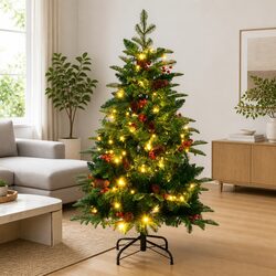 Artificial Hinged Christmas Tree 150cm 150 LEDs 8 Lighting Modes Holiday Decor