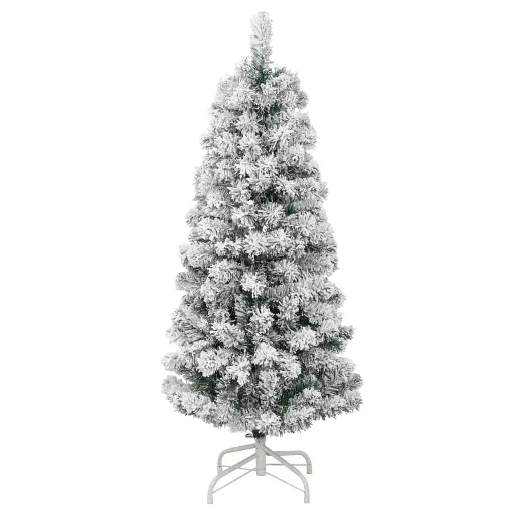 Artificial Christmas Tree 120cm Green Hinged with 150 LEDs Flocked Snow Holiday Decor
