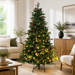 Artificial Hinged Christmas Tree 180cm 300 LEDs 8 Modes Holiday Home Decor