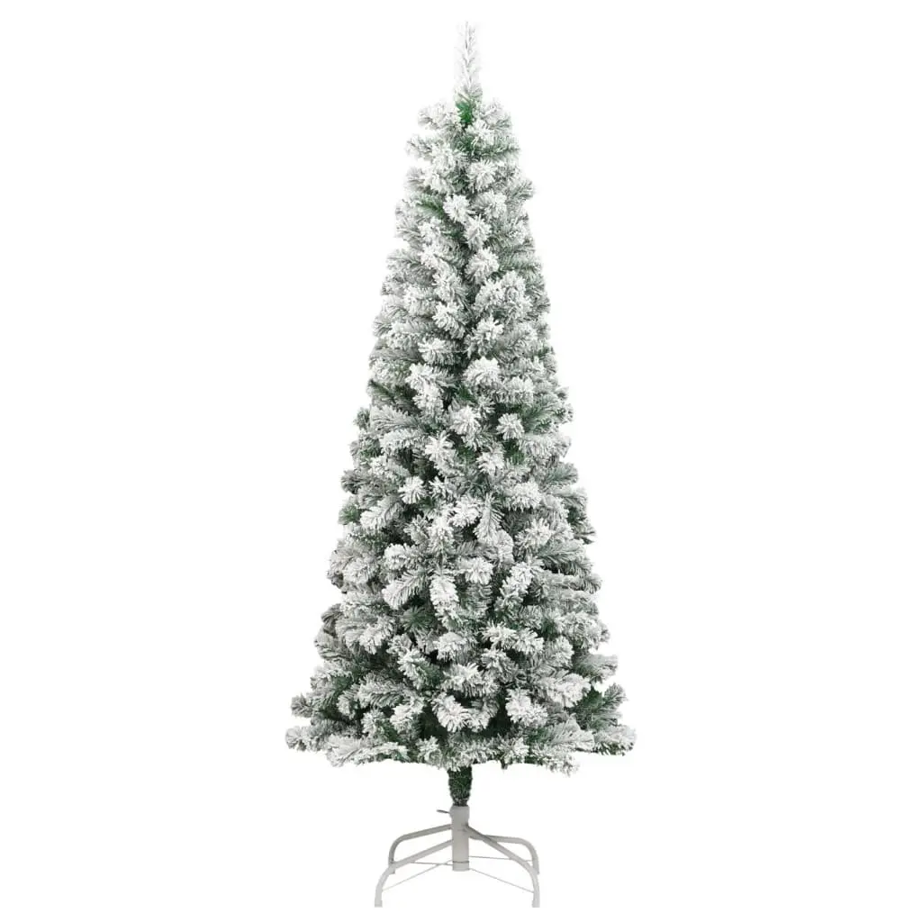 Artificial Hinged Christmas Tree 180cm Green Flocked Snow with 300 LEDs