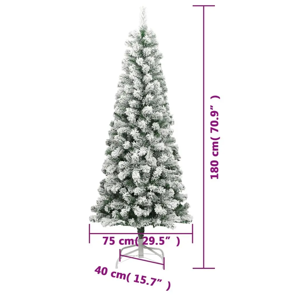 Artificial Hinged Christmas Tree 180cm Green Flocked Snow with 300 LEDs