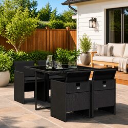 Comfortable 5-Piece Black Garden Dining Set – Great Value