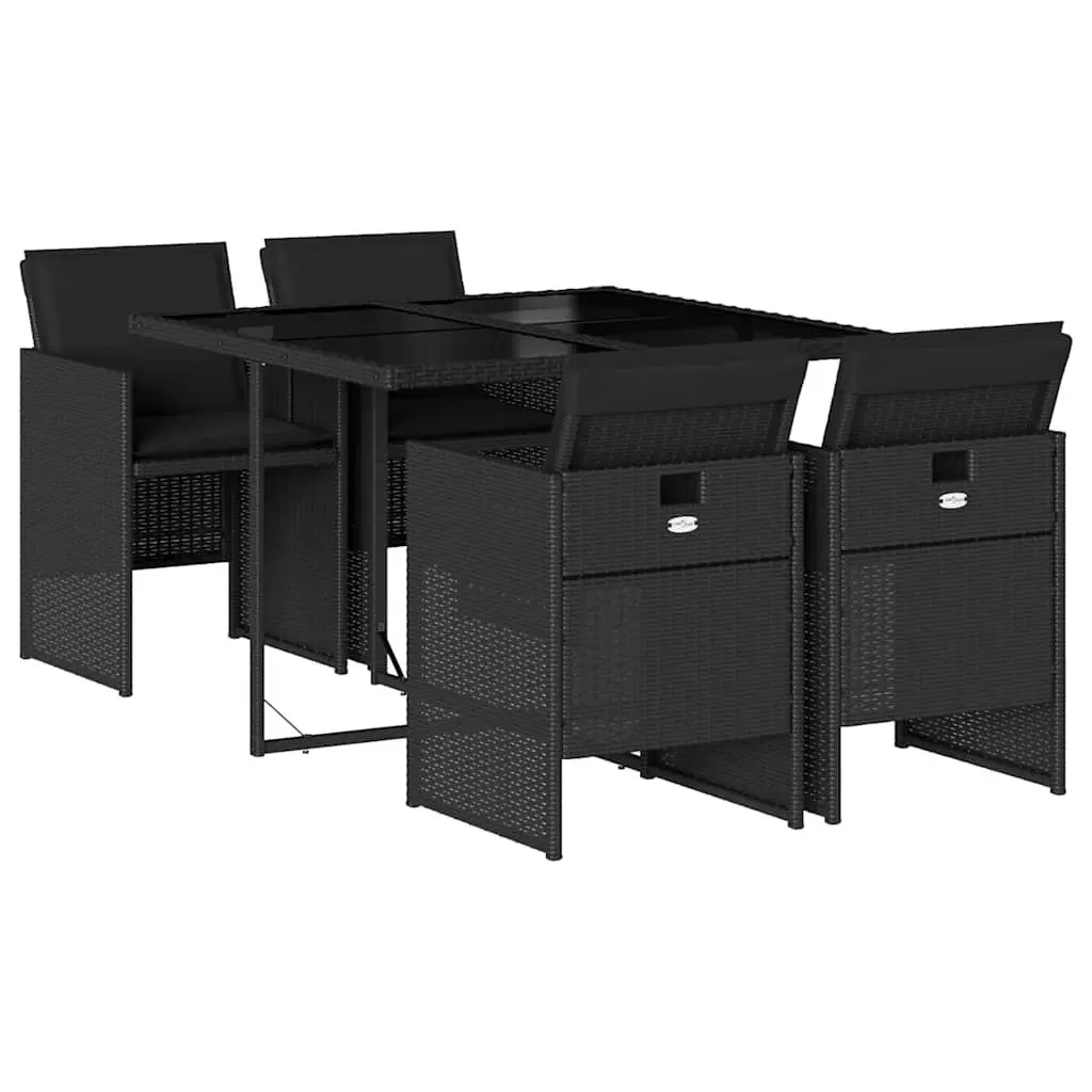 Garden Dining Set 5 Piece Outdoor Furniture Black Poly Rattan Table Chairs