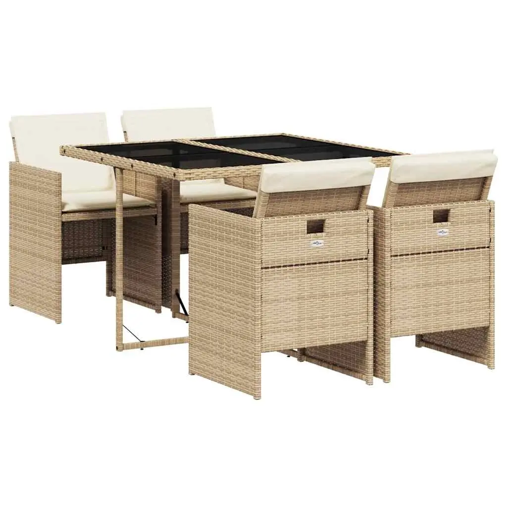Outdoor Garden Dining Set 5 Piece Beige Poly Rattan Furniture with Cushions