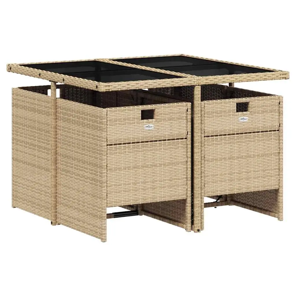 Outdoor Garden Dining Set 5 Piece Beige Poly Rattan Furniture with Cushions