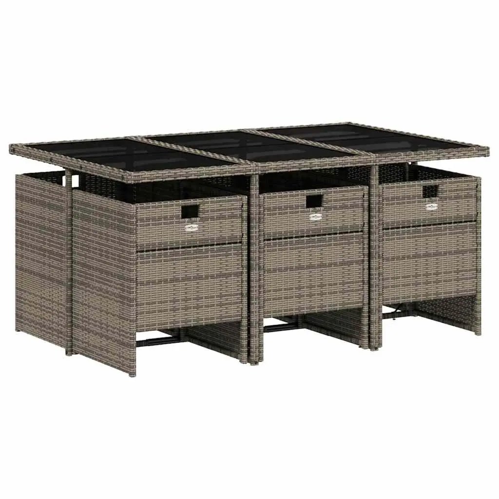 7 Piece Garden Dining Set Outdoor Patio Table Chairs Grey Poly Rattan