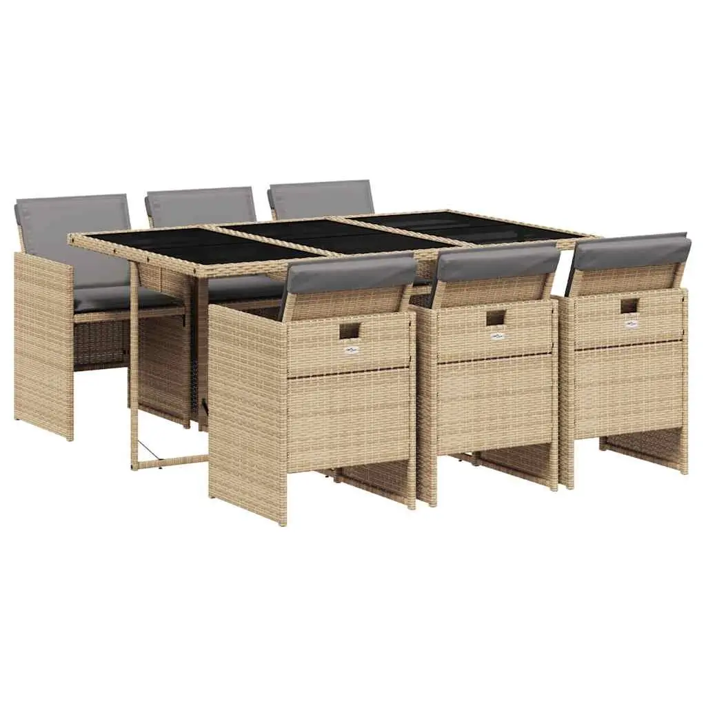 Outdoor Dining Set 7 Piece Patio Garden Furniture Beige with Cushions Poly Rattan