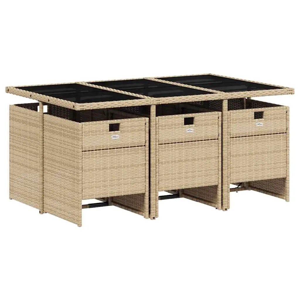 Outdoor Dining Set 7 Piece Patio Garden Furniture Beige with Cushions Poly Rattan