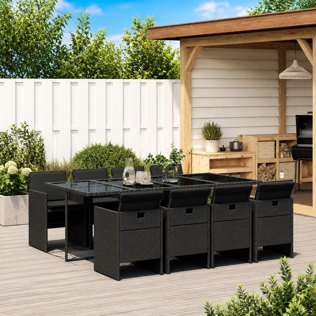 9 Piece Outdoor Garden Dining Set Black Poly Rattan Chairs Table Patio Furniture