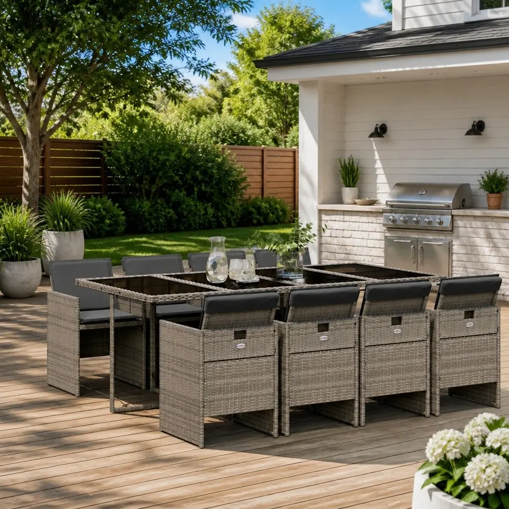 9-Piece Garden Dining Set in Grey