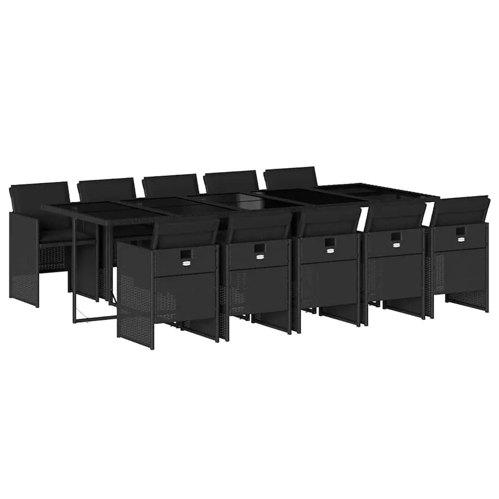 11 Piece Garden Dining Set Outdoor Patio Furniture Black Poly Rattan