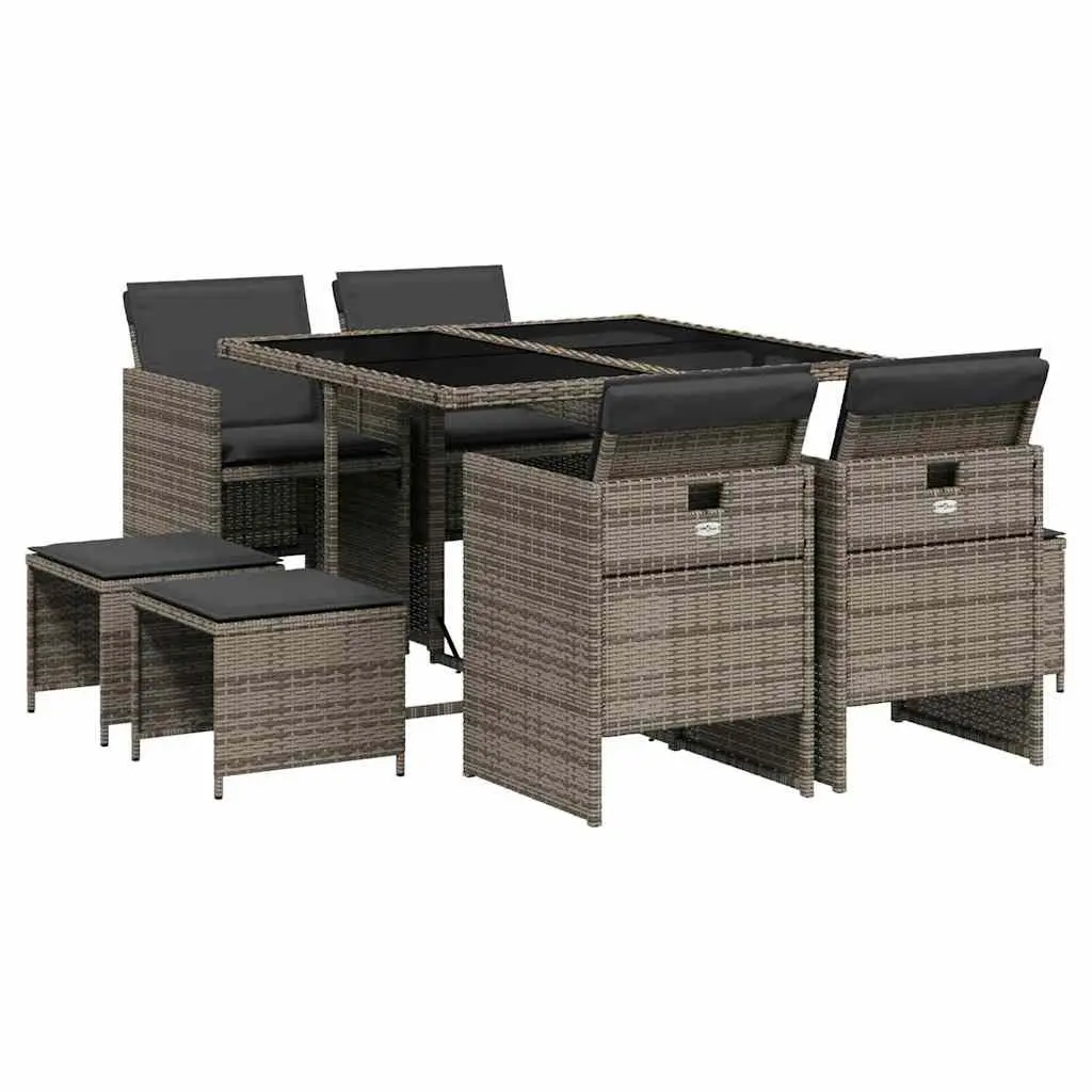 9 Piece Outdoor Dining Set Grey Poly Rattan Chairs Table