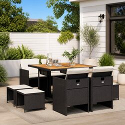 Value-Driven 9 Piece Black Rattan Outdoor Dining Set