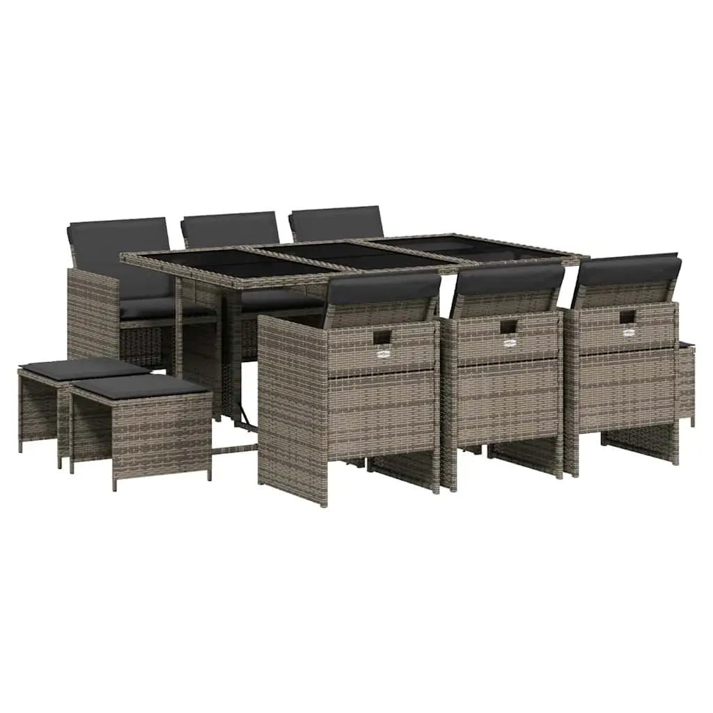 Outdoor Garden Dining Set 11 Piece Grey PE Rattan Table with Cushions