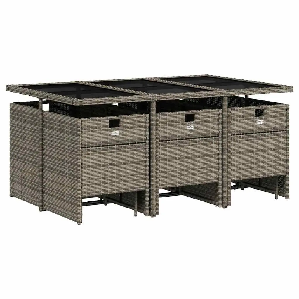Outdoor Garden Dining Set 11 Piece Grey PE Rattan Table with Cushions