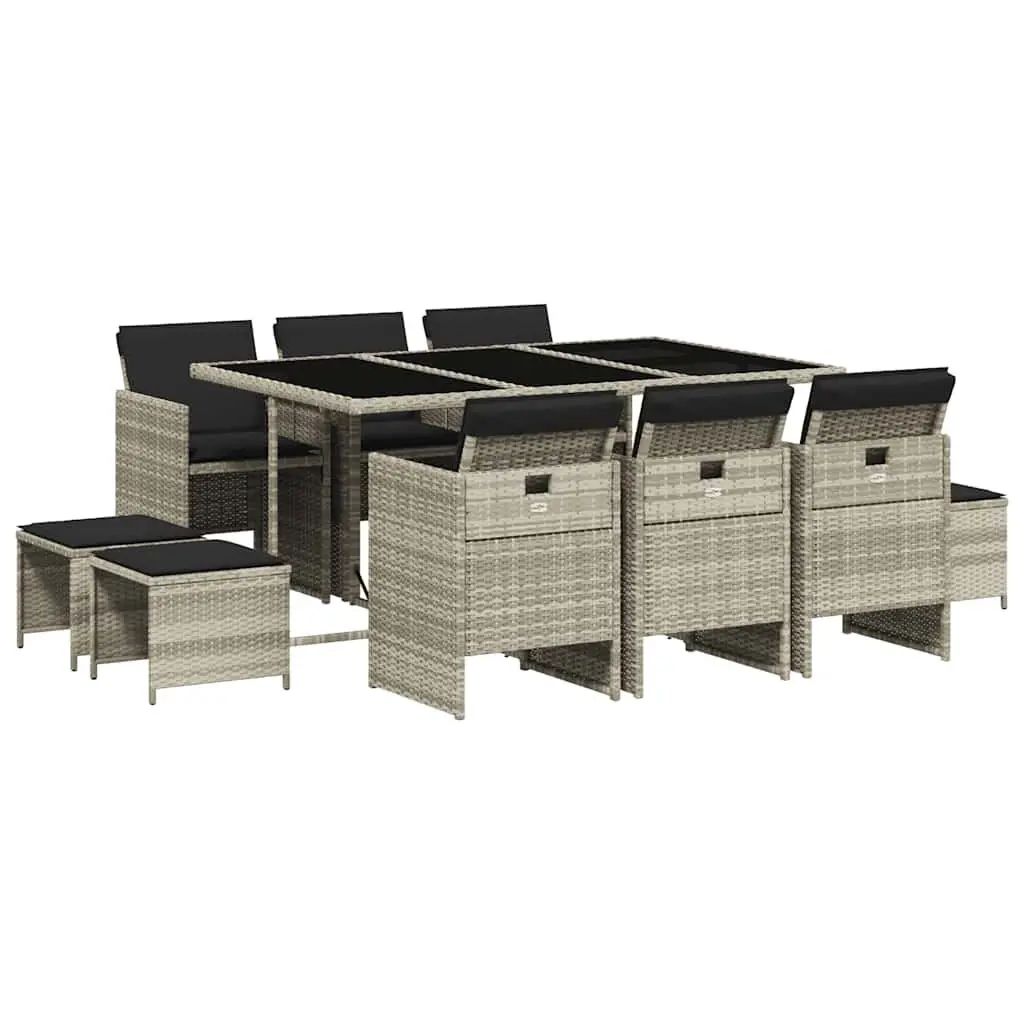 Outdoor Furniture Set 11 Piece Garden Dining Light Grey PE Rattan with Cushions