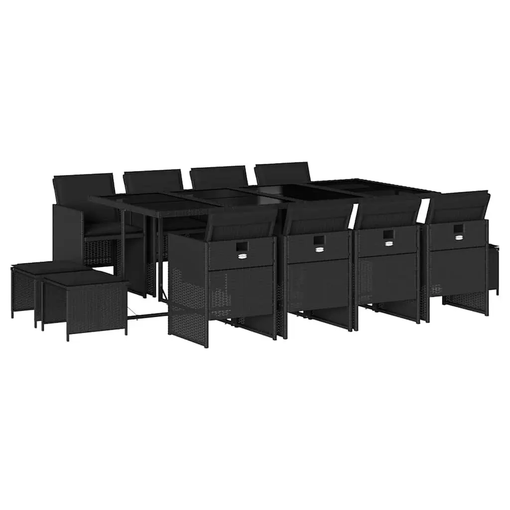 13 Piece Outdoor Dining Set Garden Furniture Black Poly Rattan with Cushions