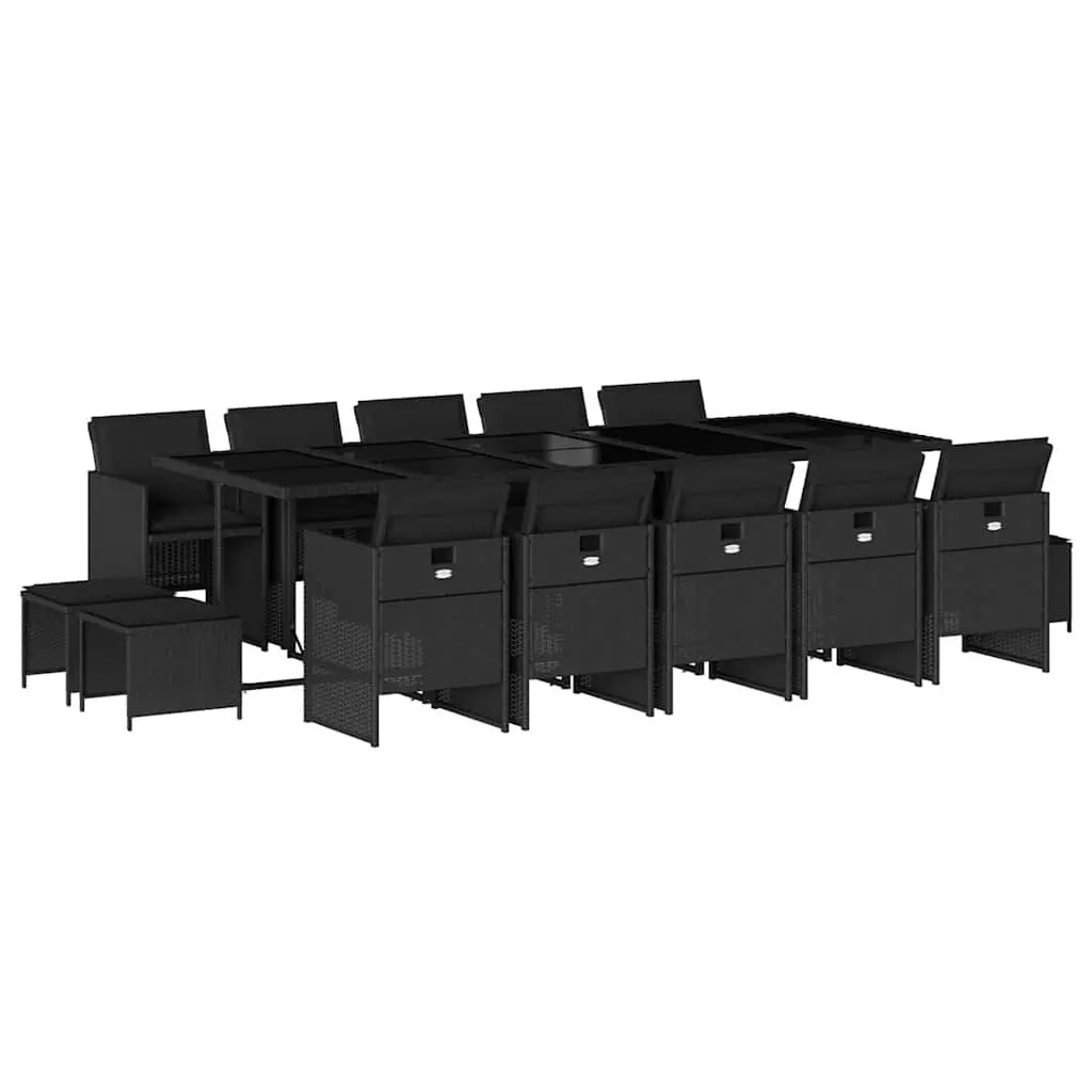 Outdoor Furniture Set 15 Piece Dining Garden Patio Black PE Rattan