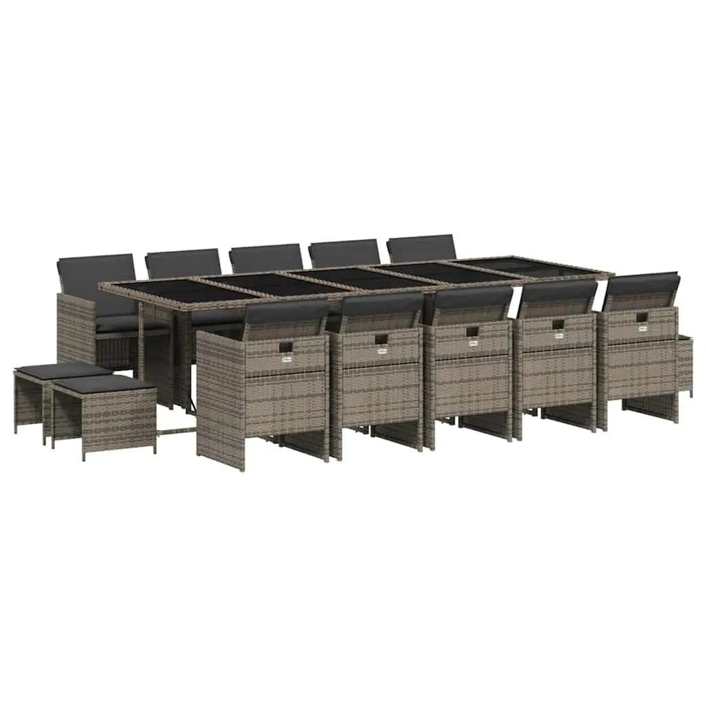 Garden Dining Set 15 Piece Outdoor Furniture Grey Poly Rattan with Cushions