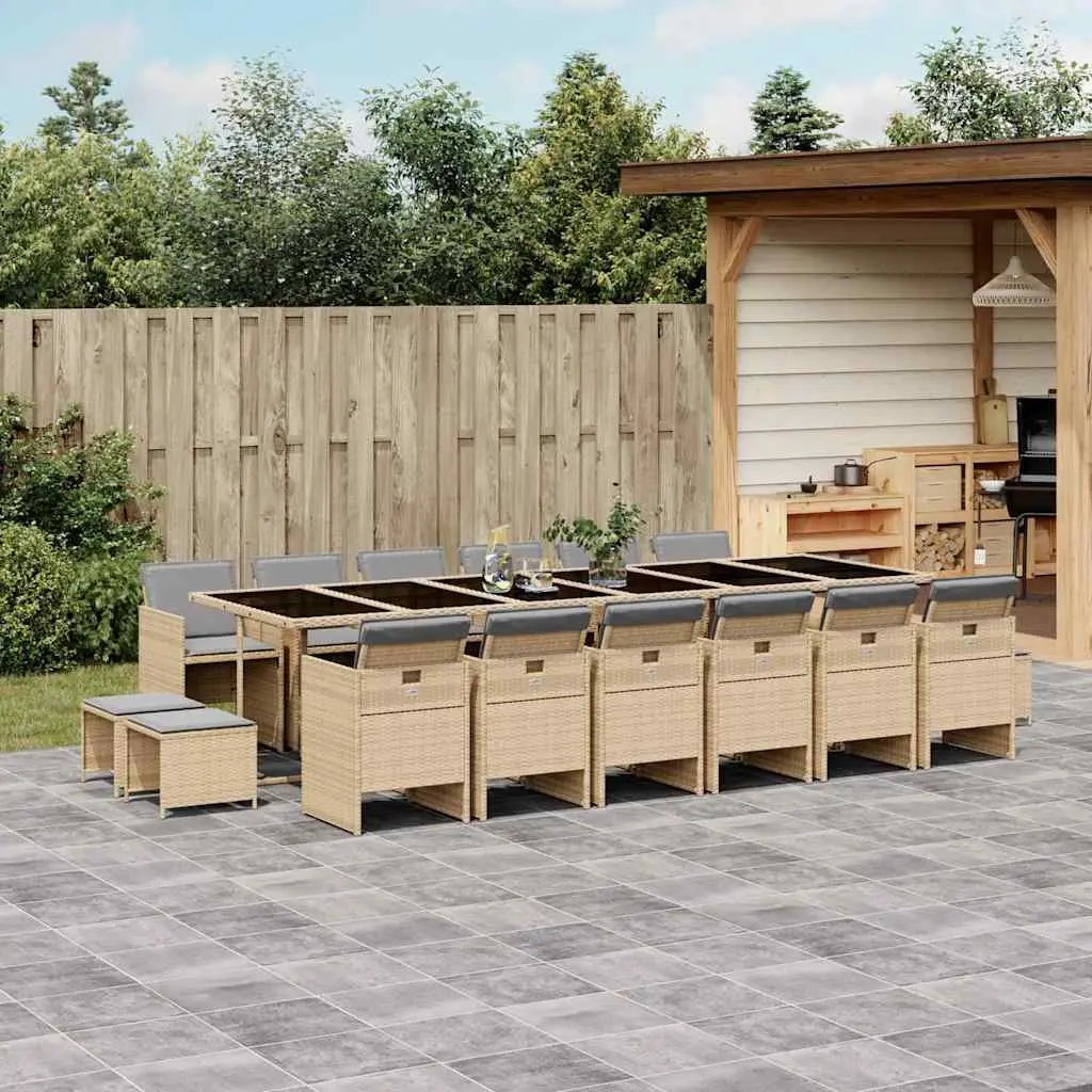 17 Piece Garden Dining Set with Rattan Frame