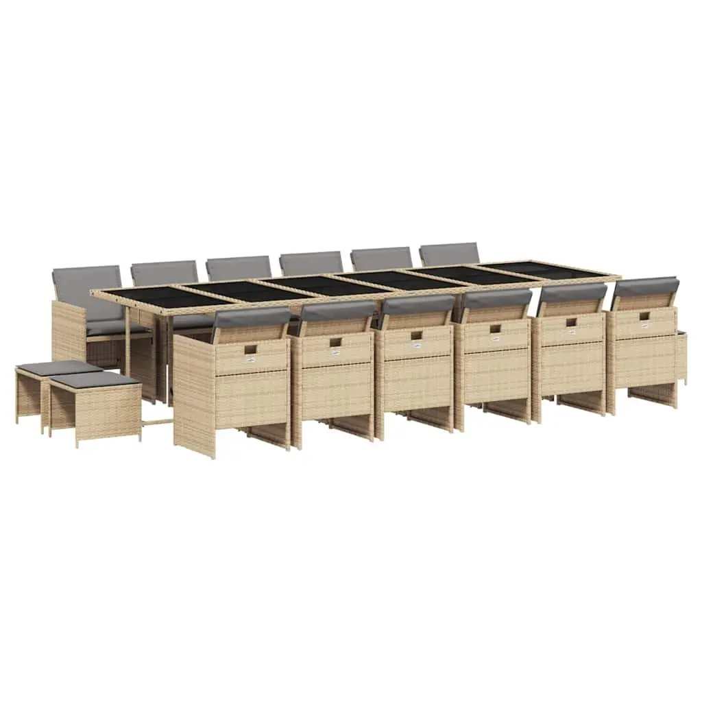 17 Piece Garden Dining Set with Rattan Frame