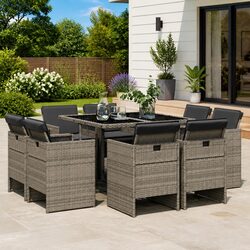 Reliable 9 Piece Grey Garden Dining Set with Cushions