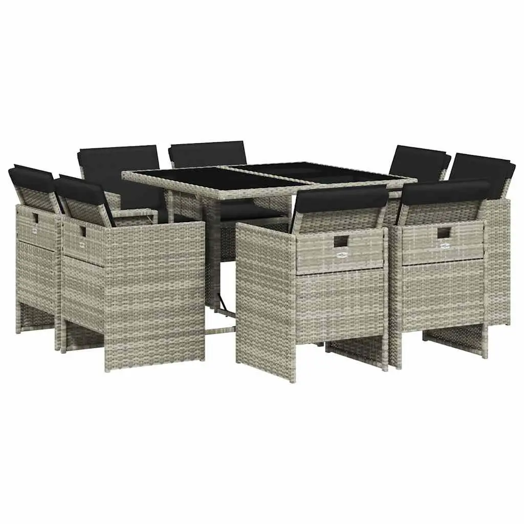 9 Piece Garden Dining Set Outdoor Furniture Patio Table Chairs Grey Poly Rattan