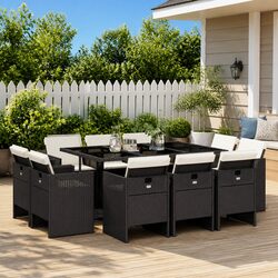Reliable Black Rattan 11-Piece Dining Set for Outdoors