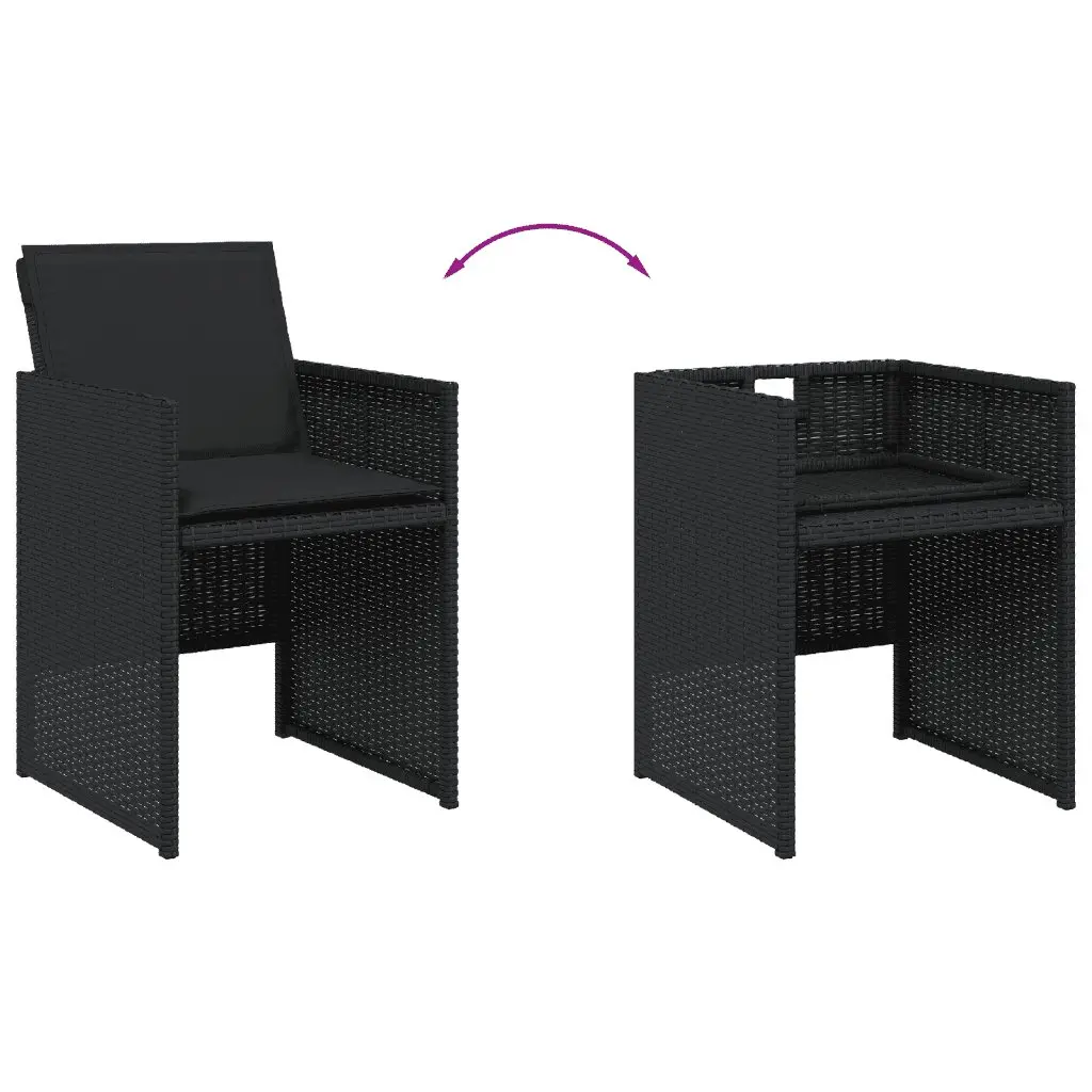 11 Piece Garden Dining Set Outdoor Use Black Poly Rattan Chairs Table with Cushions