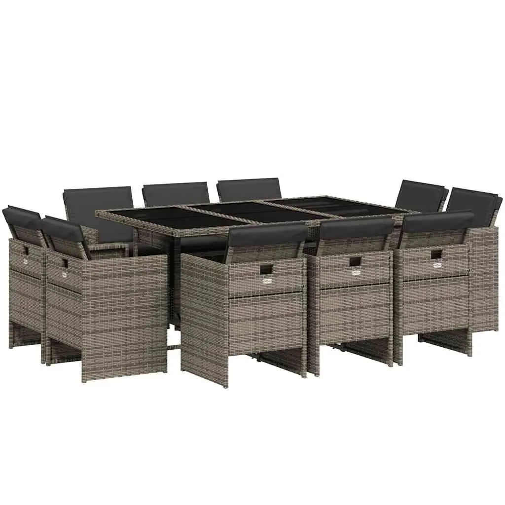 Garden Dining Set 11 Piece Outdoor Dining Grey Poly Rattan Chairs Table