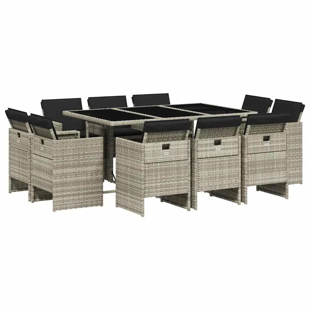 Outdoor Dining Set 11 Piece Grey Poly Rattan Furniture with Cushions for Garden Patio Backyard