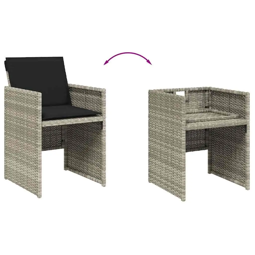 Outdoor Dining Set 11 Piece Grey Poly Rattan Furniture with Cushions for Garden Patio Backyard