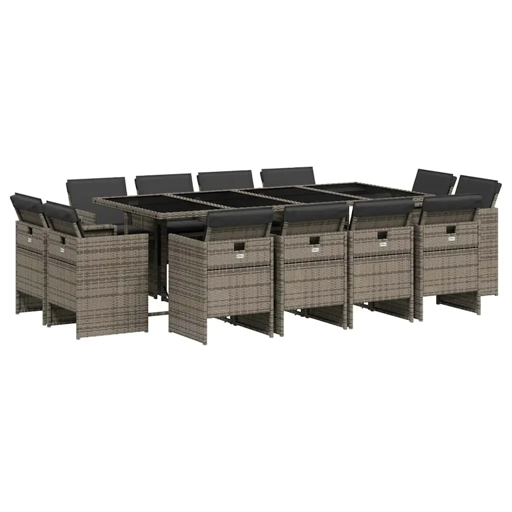 Garden Dining Set 13 Piece Outdoor Furniture Grey Poly Rattan with Cushions