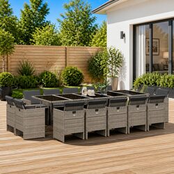 Reliable 15-Piece Grey Rattan Dining Set with Cushions