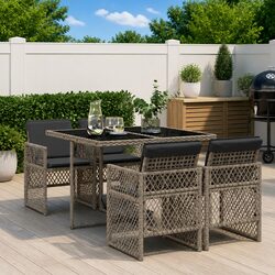 Garden Dining Set 5 Piece Outdoor Furniture Grey Poly Rattan Chairs Table