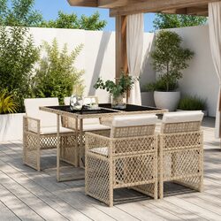 Comfortable 5-Piece Beige Garden Dining Set with Cushions