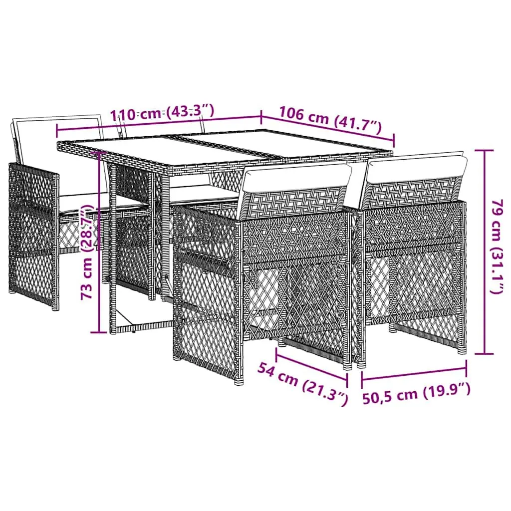 Garden Dining Set 5 Piece Outdoor Furniture Grey Poly Rattan Table Chairs