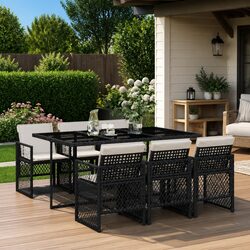 Comfortable Black Rattan 7 Piece Garden Dining Set